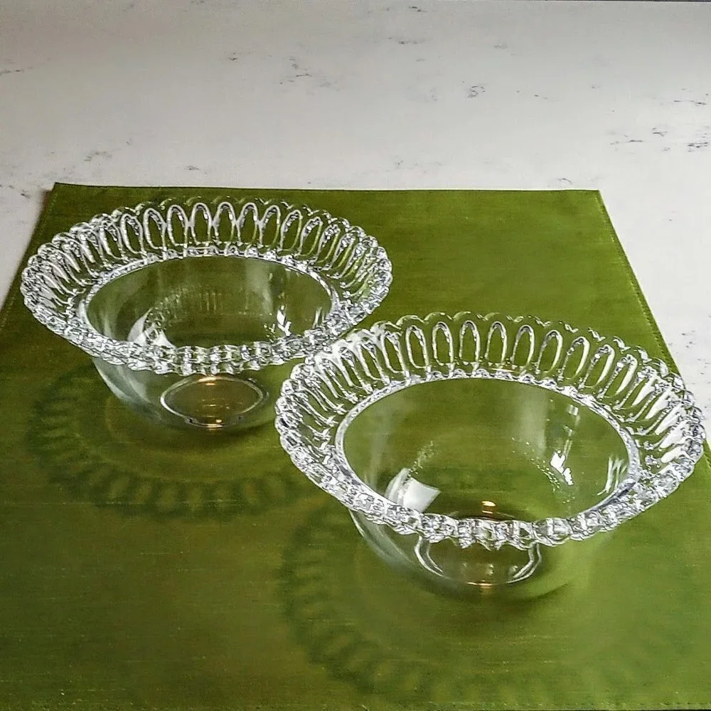 Vintage Clear Glass Bowls Reticulated Rim (2)